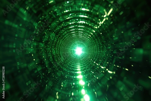 Radiant Green  Digital Illustration of a Celestial Tunnel with Glowing Spirals and Energy Patterns on a Black Background Concept Technology Futuristic