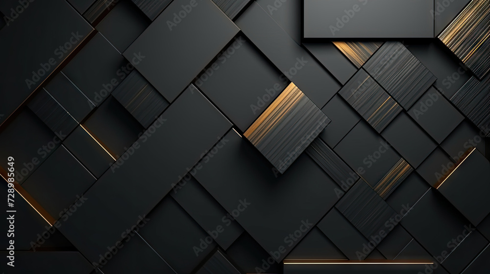 3d black and gold geometric pattern on a square background, black diamond pattern abstract wallpaper on dark background, Digital black textured graphics poster banner background - obrazy, fototapety, plakaty 