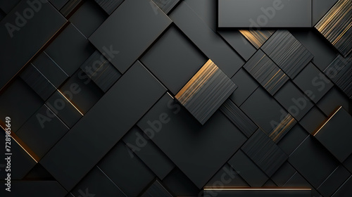 3d black and gold geometric pattern on a square background, black diamond pattern abstract wallpaper on dark background, Digital black textured graphics poster banner background photo