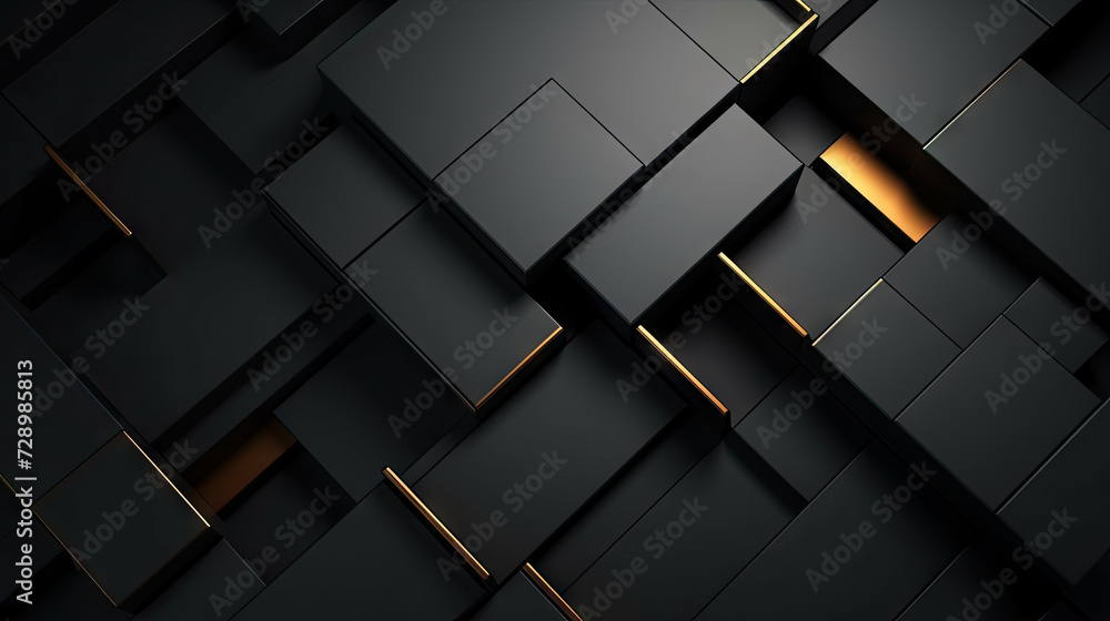 3d black and gold geometric pattern on a square background, black diamond pattern abstract wallpaper on dark background, Digital black textured graphics poster banner background - obrazy, fototapety, plakaty 