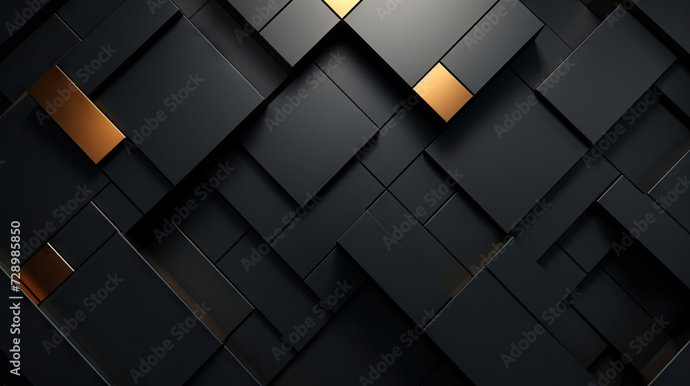 3d black and gold geometric pattern on a square background, black ...