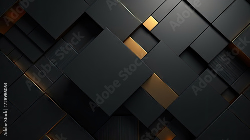 3d black and gold geometric pattern on a square background, black diamond pattern abstract wallpaper on dark background, Digital black textured graphics poster banner background