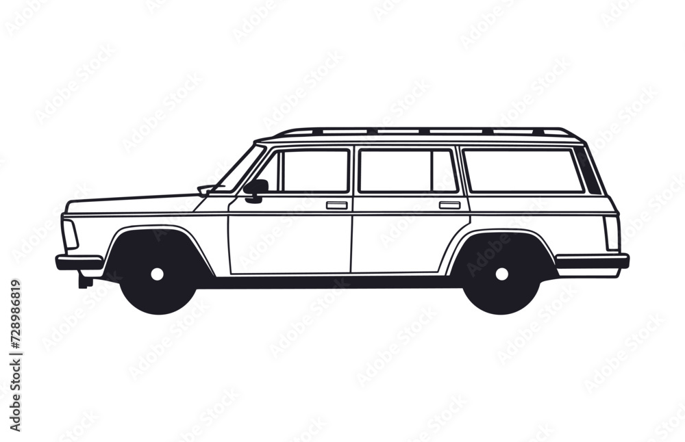 Fiat Station Wagon Car Black outline Vector isolated on a white background
