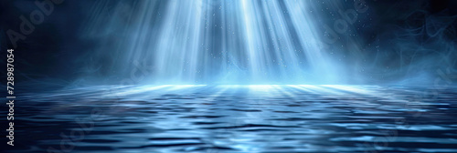 empty room, Wet asphalt ,water surface ,reflection of neon spotlights, a searchlight, smoke. Abstract light in a dark empty street with smoke, smog.Dark background scene of empty street, 