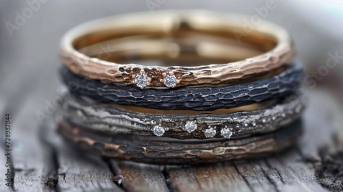 a set of stacking rings that can be mixed and matched, offering versatility and personal expression in jewelry form.