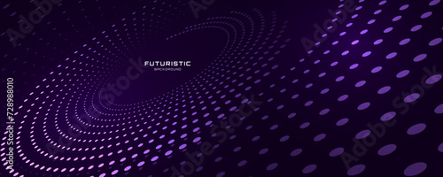 3D purple techno background. Big data visualization on dark space with dotted lines shape decoration. Modern graphic design element dots circle style concept for banner, flyer, card, cover or brochure