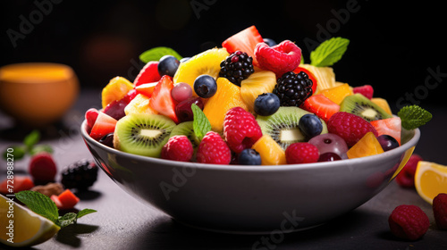 A vibrant fruit salad featuring a mix of colorful   fresh fruits