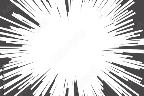 Radial halftone lines background. Comic manga dotted pattern. Cartoon zoom effect with sunrays or bang burst. Vector.