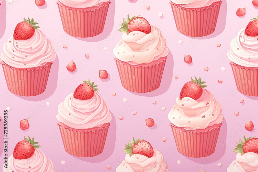 A strawberry cupcake pattern illustration A strawberry cupcake pattern illustration