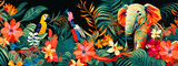 Tropical pattern with exotic flowers. Summer abstract panorama