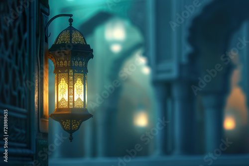 Image of a mosque with a lantern and Islamic
