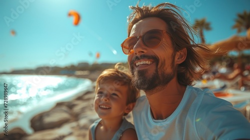 Joyful Father and Son Enjoying the Beach