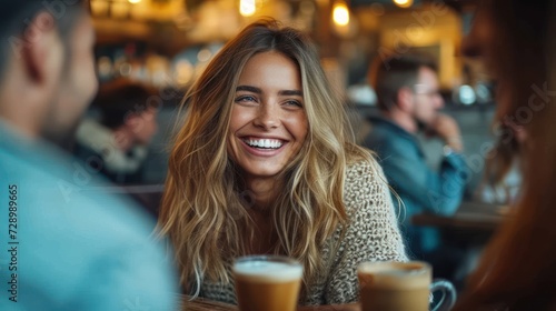 Joyful Woman Laughing in Coffee Shop