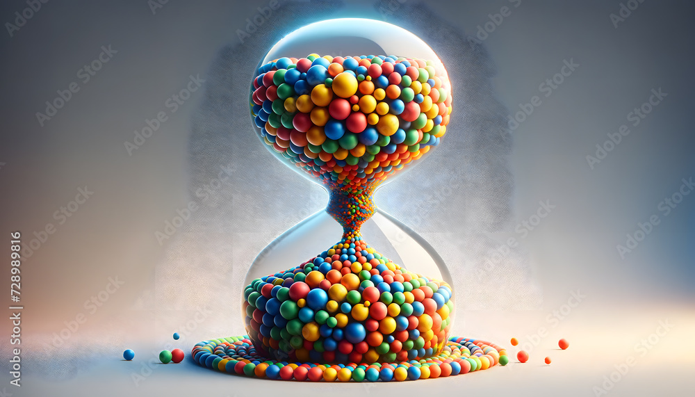 Colorful ball inside hourglass, time concept