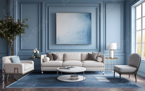 Beautiful Living Room with Blue Walls