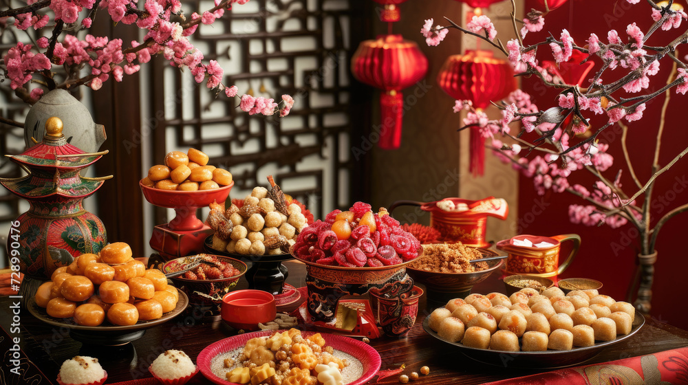 Traditional Chinese lunar New Year dinner table, 