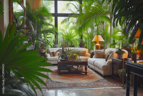a large luxury living room design with many plants