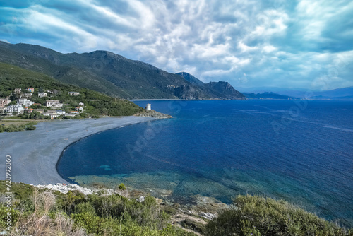 Corsica, the Nonza beach, with black pebble