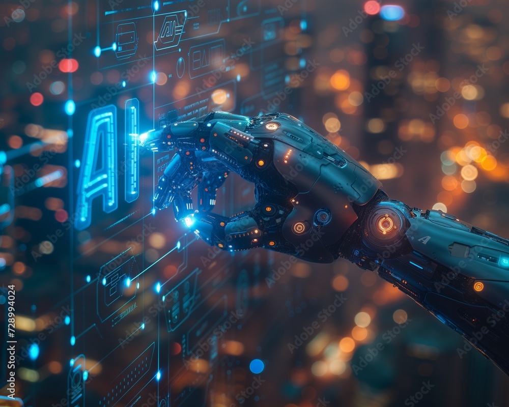 AI generated illustration of a robotic hand and finger pointing at AI ...