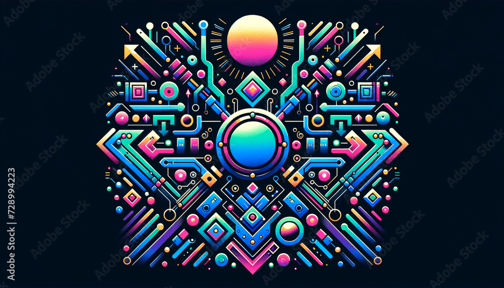 Fototapeta premium Abstract Pop Futurism: Luminous convolutional neural network symbolizes innovation and optimism.