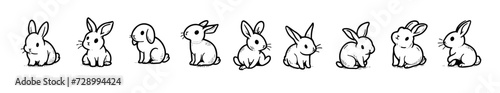 Cute bunny rabbit outline sketch vector illustration. Minimal bunny line art doodle in different poses. © Екатерина Переславце