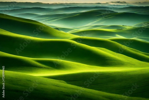 Rolling hills blanketed in vibrant greens, creating an image that mirrors a professional camera's work.