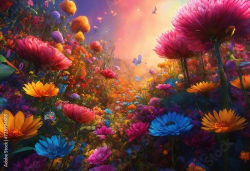 A background consisting of large bright multi-colored flowers