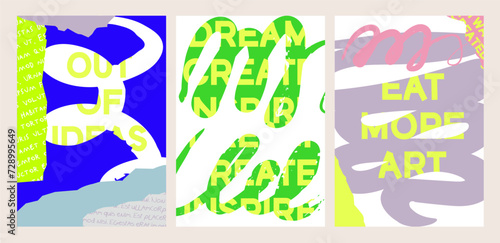 Collection of Trendy modern poster with Art inspiration quotes. Grunge poster. Wall art. Editable vector illustration.