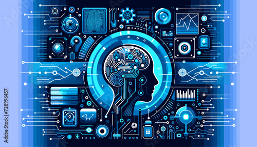 Concept flat vector illustration of artificial intelligence.