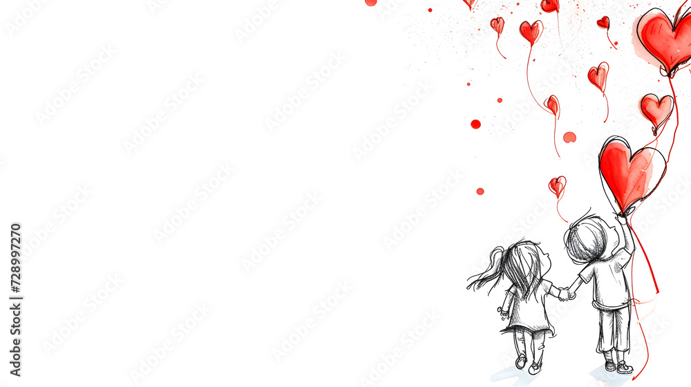 Valentine's day background with little girl and heart-shaped balloons Valentine's day background with little girl and heart-shaped balloons