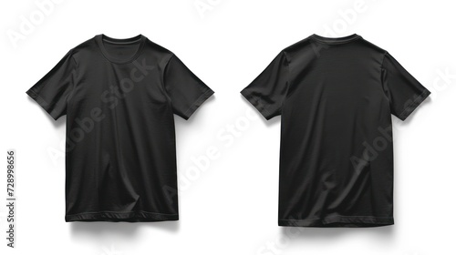 Black blank t-shirt on white background. Blank black t-shirt template front and back view. Ai generated