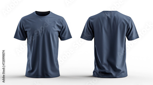 blank navy blue t-shirt Front and back view mockup, on white background studio