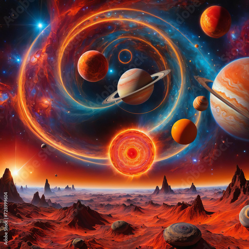 Celestial Beauty - Unreal cosmic scenery with celestial bodies, planetary rings, and a pulsar Gen AI