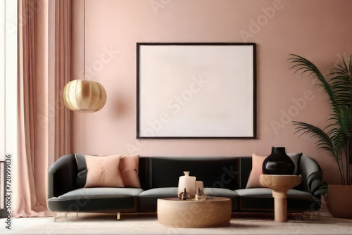 Contemporary frame mockup Comfort Interior Design Concept with Sofa 