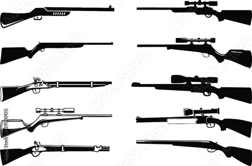 Short range assault weapon set. Editable vector icons. Gun Rifle icons set. Gun violence control theme, poster or banner designing help. eps 10.