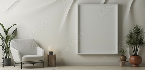 An empty frame mockup with a dynamic, geometric cutout border, adding a 3D effect to a contemporary wall.