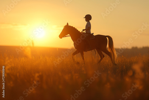 silhouette of child ridding a horse