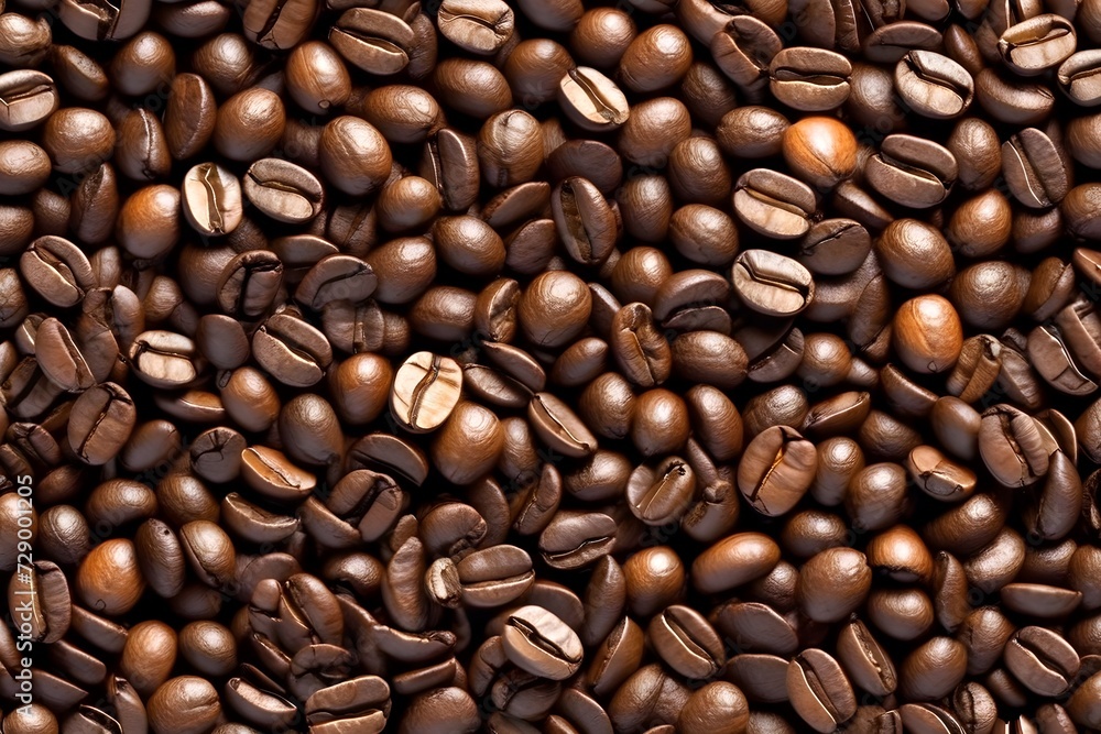 Naklejka premium Roasted coffee beans textured background. caffeine, cheerfulness, barista, grain, roasting, aroma
