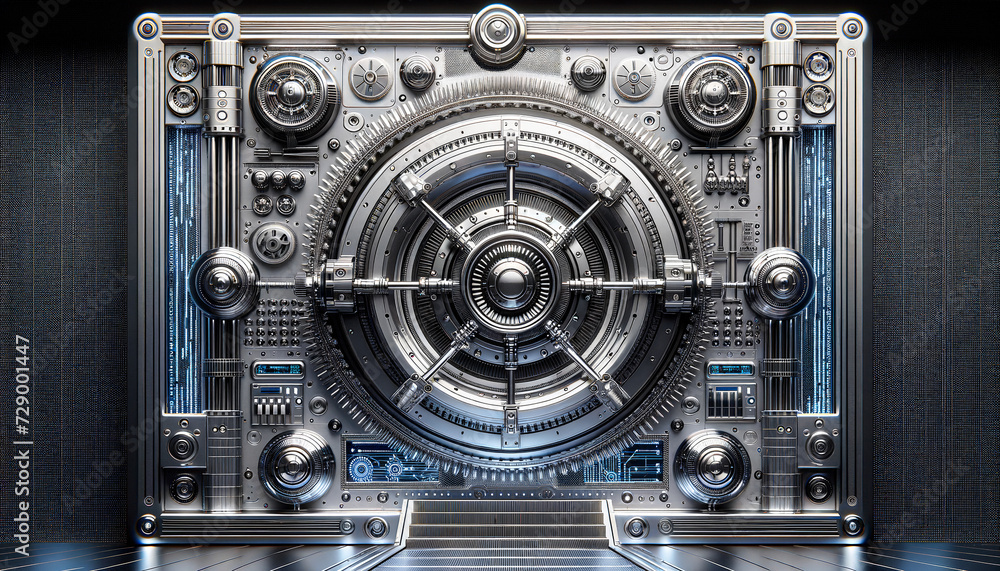 Fototapeta premium Cutting-edge data security: Futuristic vault with advanced AI technology.