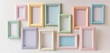 A set of empty frame mockups with varying shades of pastel borders, arranged in a soft, calming display