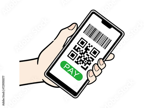 スマホでキャッシュレス決済する女性の手元