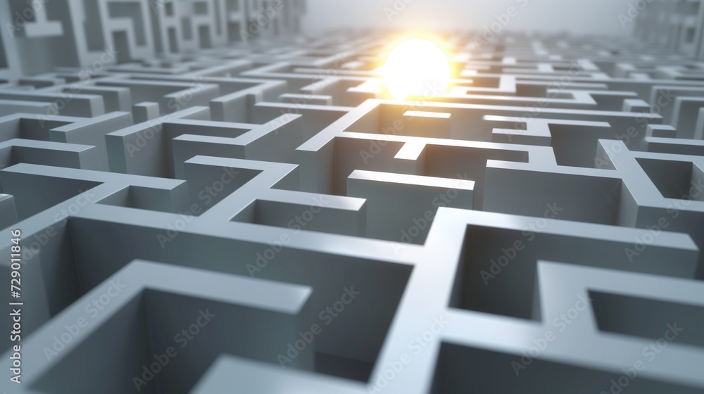 An intricate maze constructed from Vector 3D realistic round and square white metal, with a glowing orb at its center. An intricate maze constructed from Vector 3D realistic round and square white metal, with a glowing orb at its center.