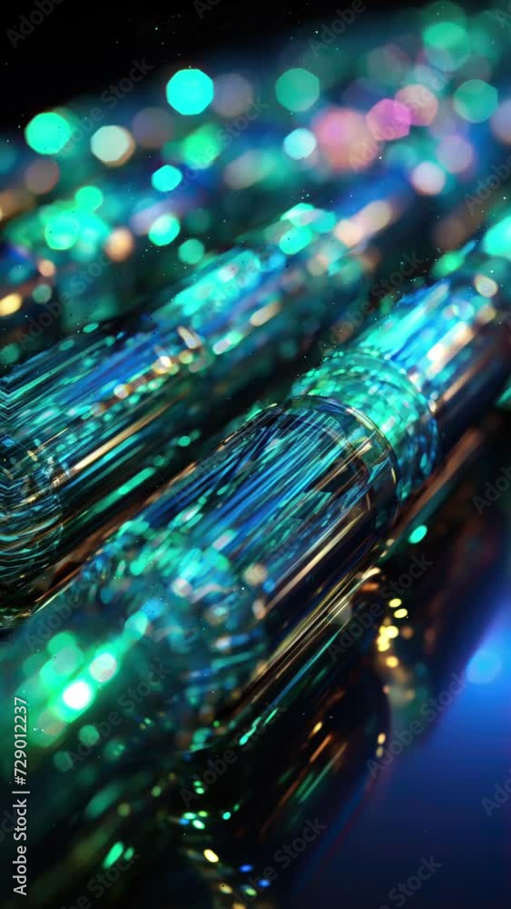 Neon Blue and Green Fiber Optic Cables in a Futuristic Depiction