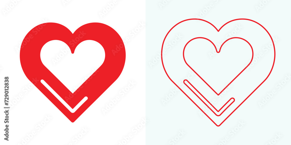 Love Heart Symbol Icons . Love Illustration Set with Solid and Outline Vector Hearts