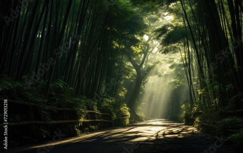 A Road Meandering Through a Thick Bamboo Grove