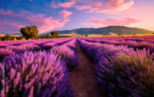 A Road Through a Scenic Lavender Farm with Rows of Aromatic Plants