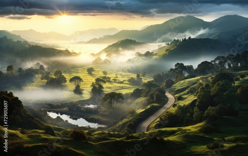 Rolling Hills Alongside a Misty Valley Road © Umar