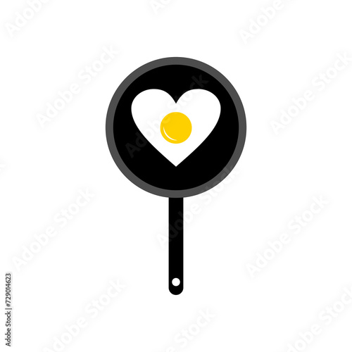Heart shaped fried egg. Fried eggs on frying pan. Isometric vector illustration. Isolated on white background