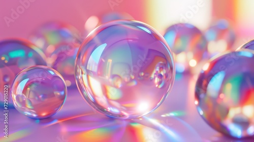 Holographic glass spheres abstract background. Generative AI