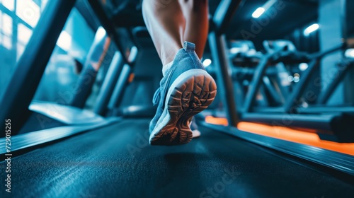Fitness person running on track treadmill. Generative AI